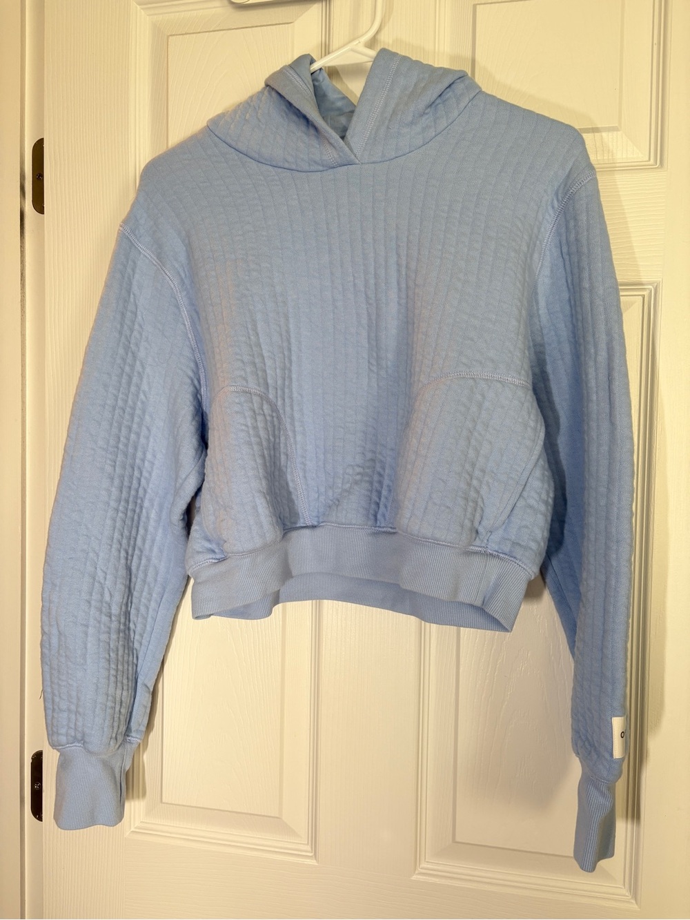 aerie Light Blue Quilted Cropped Hoodie